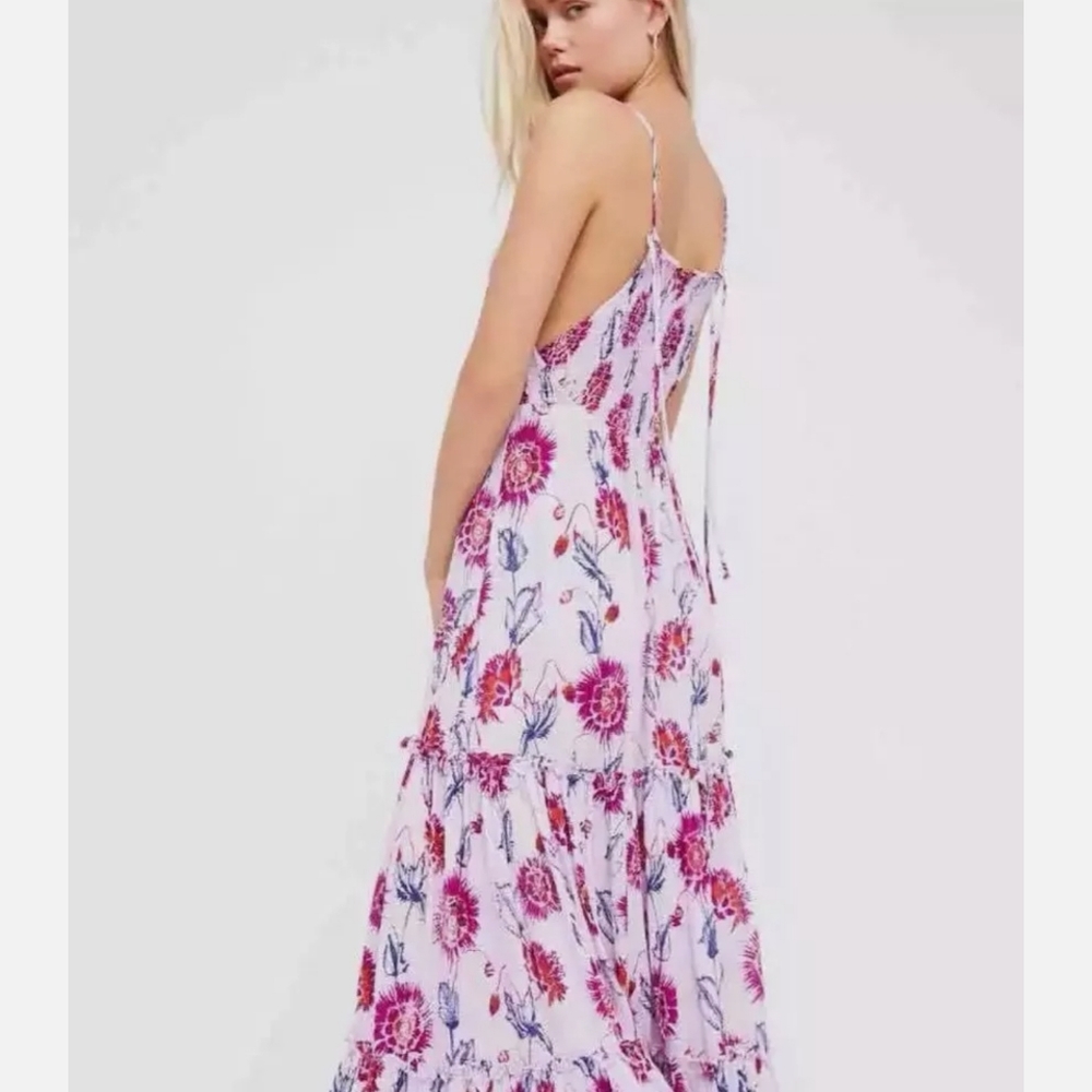 Free People Garden Party Dress Boho Lilac Floral Tiered Maxi - Picture 2 of 12